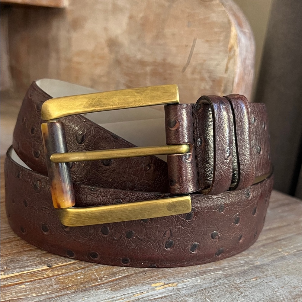 🤎 Vintage Jaeger Belt Leather Faux Ostrich Size 30 Medium Dark Brown Tortise